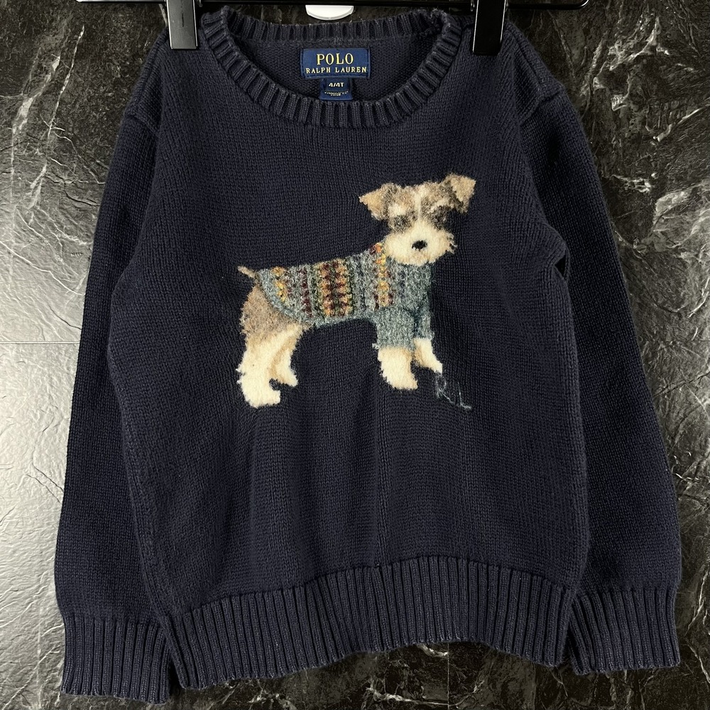 Polo Ralph Lauren Boy's Navy Schnauzer Dog Knit Sweater 4T